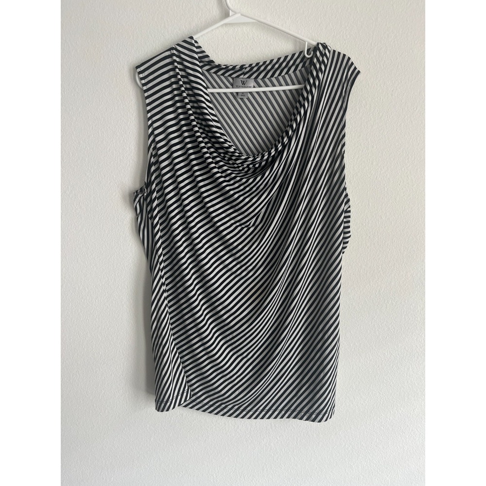 Worthington Tank Top Womens XL Black White Striped Sleeveless Classic Cowl Neck
